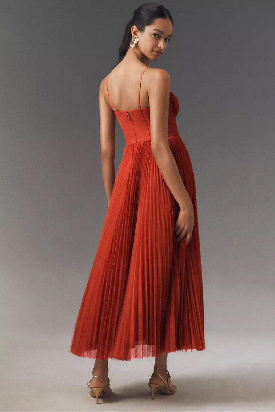 Olivia | Women's Corset-Bodice Pleated Tulle Midi Slip Dress