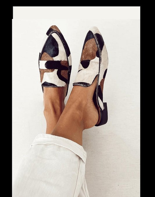Sienna | Women's Cow-Print Pointed-Toe Slip-On Loafers