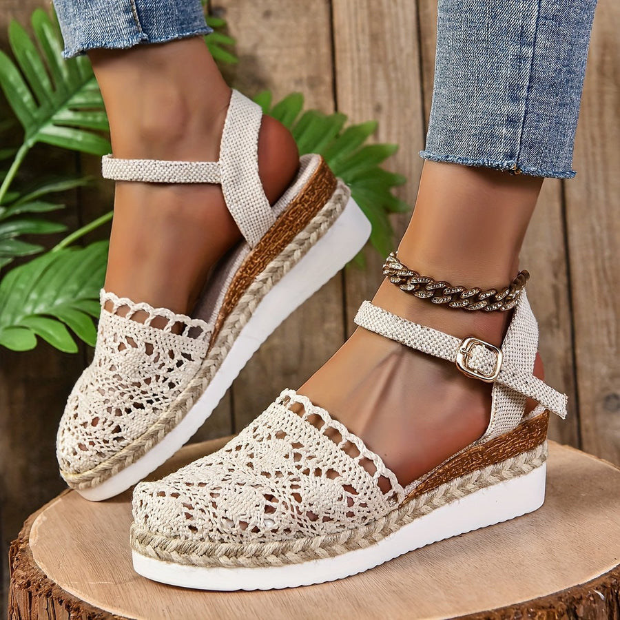 Victoria | Women's Crochet Ankle-Strap Comfortable Sandals Espadrille Platform