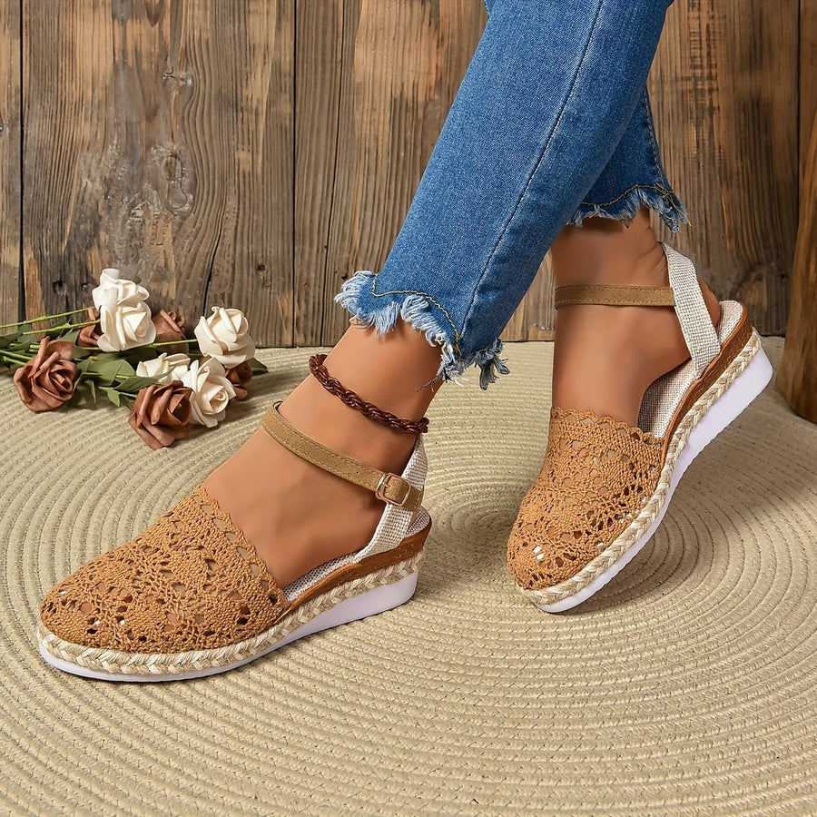 Victoria | Women's Crochet Ankle-Strap Comfortable Sandals Espadrille Platform
