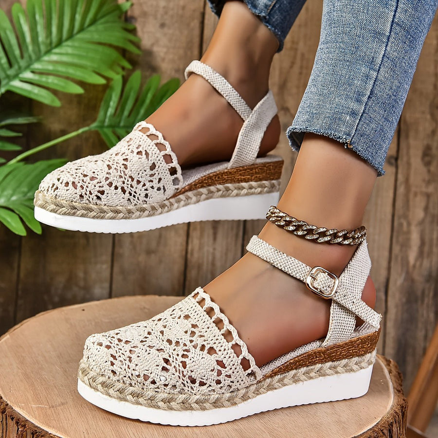 Victoria | Women's Crochet Ankle-Strap Comfortable Sandals Espadrille Platform