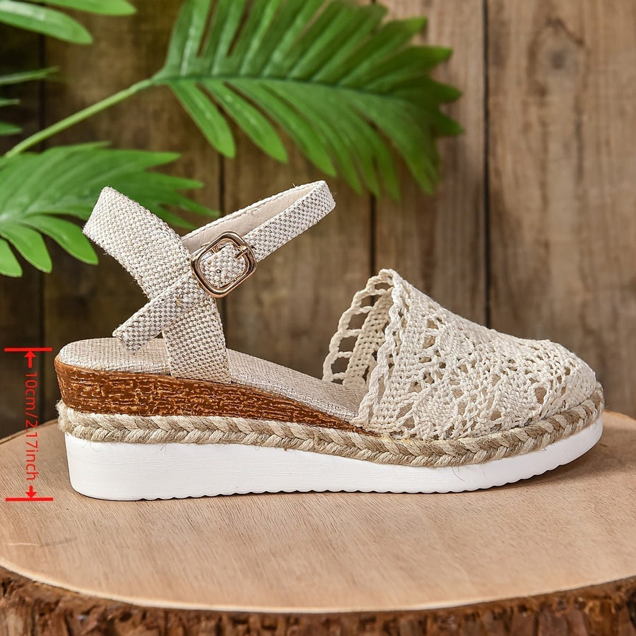 Victoria | Women's Crochet Ankle-Strap Comfortable Sandals Espadrille Platform