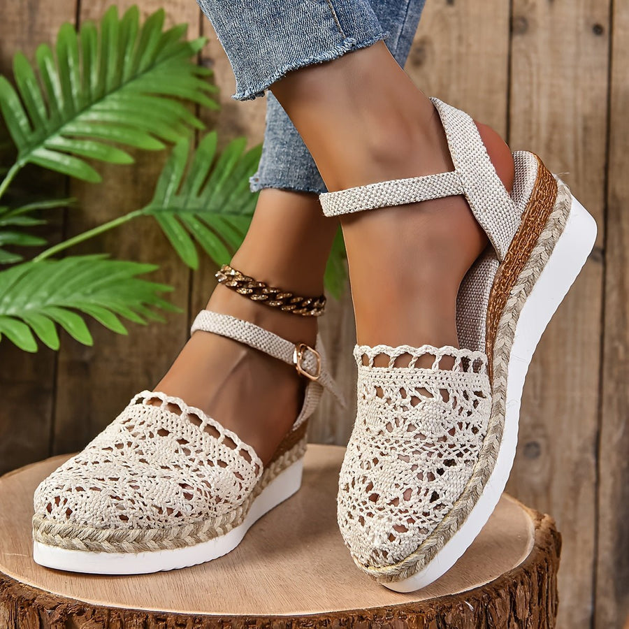 Victoria | Women's Crochet Ankle-Strap Comfortable Sandals Espadrille Platform