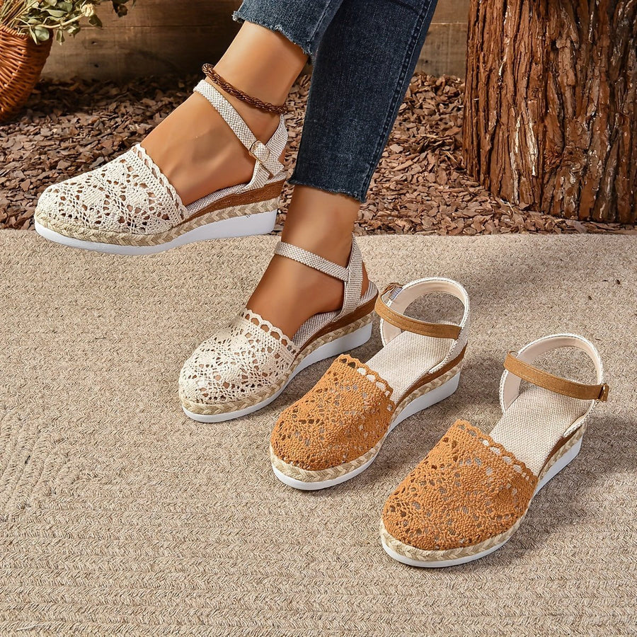Victoria | Women's Crochet Ankle-Strap Comfortable Sandals Espadrille Platform