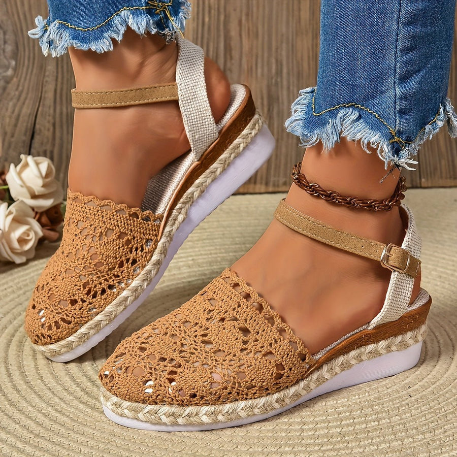 Victoria | Women's Crochet Ankle-Strap Comfortable Sandals Espadrille Platform