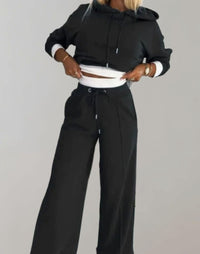 Sophie | Women's Cropped Hoodie Wide-Leg Drawstring Tracksuit Set