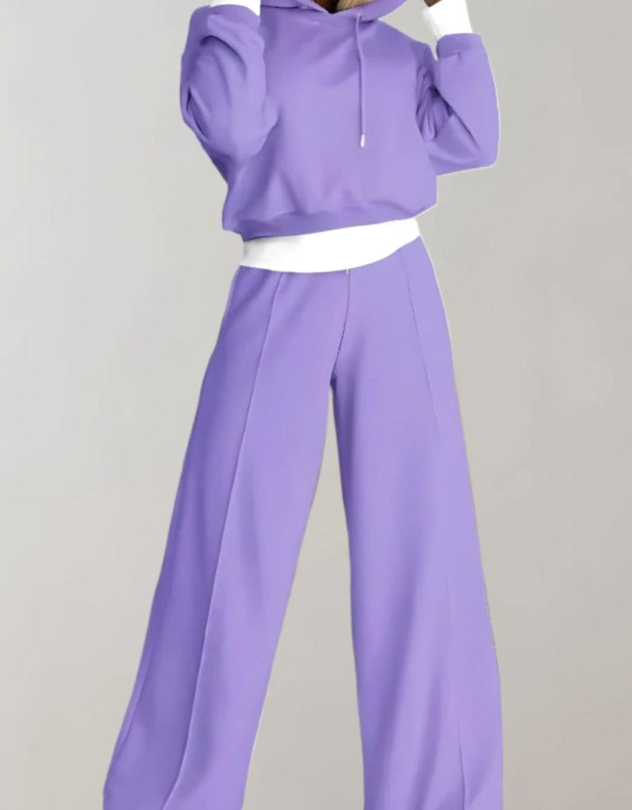 Sophie | Women's Cropped Hoodie Wide-Leg Drawstring Tracksuit Set