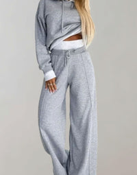 Sophie | Women's Cropped Hoodie Wide-Leg Drawstring Tracksuit Set
