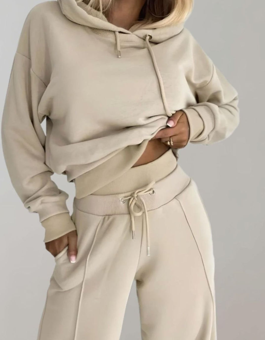 Sophie | Women's Cropped Hoodie Wide-Leg Drawstring Tracksuit Set