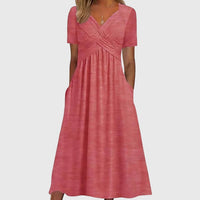 Penelope | Women's Cross-Wrap V-Neck Ruched A-Line Midi Dress Pockets