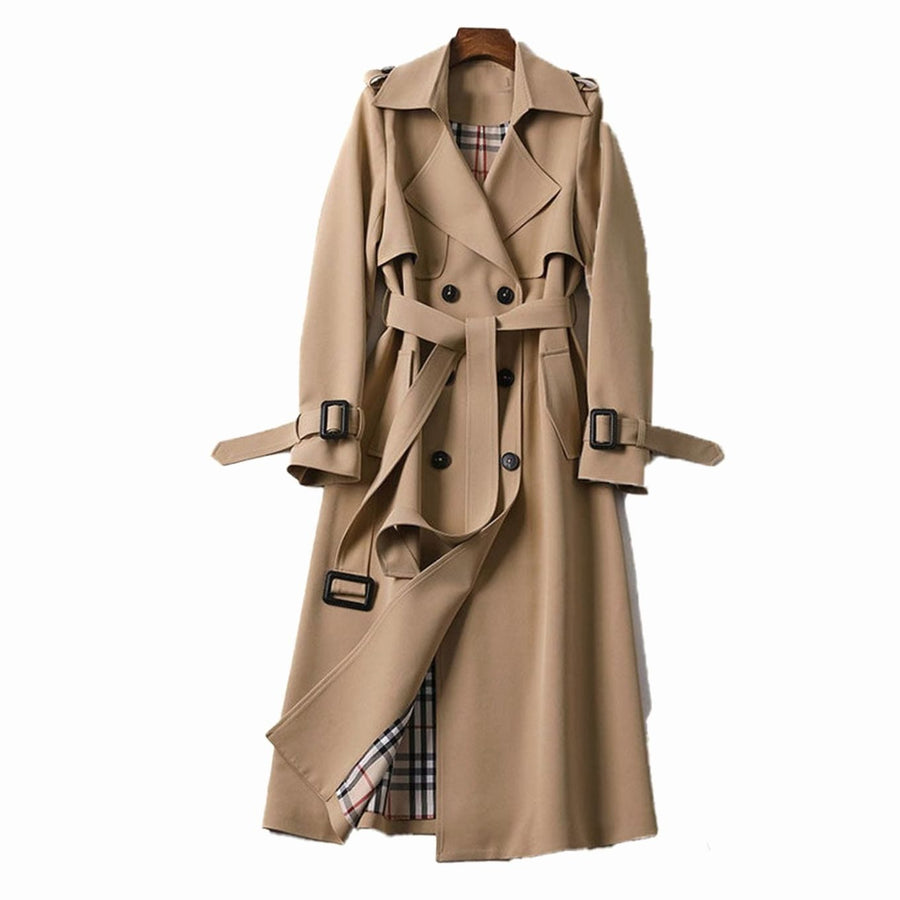 Lily | Women's Double-Breasted Belted Long Trench Coat Checked Lining