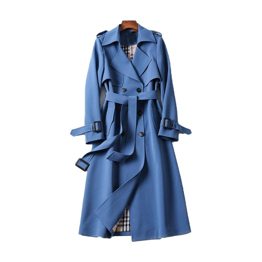 Lily | Women's Double-Breasted Belted Long Trench Coat Checked Lining