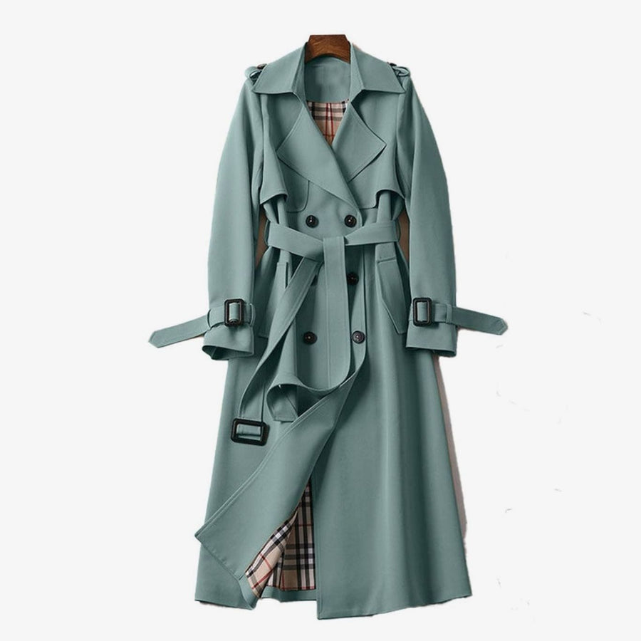 Lily | Women's Double-Breasted Belted Long Trench Coat Checked Lining