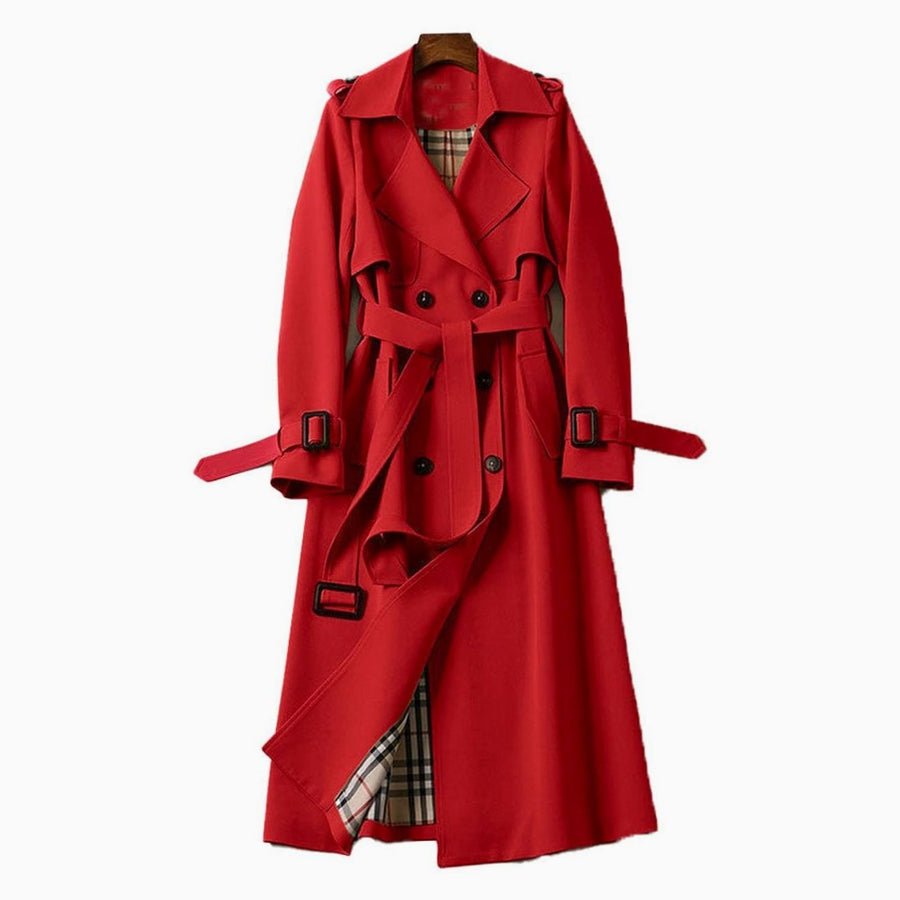 Lily | Women's Double-Breasted Belted Long Trench Coat Checked Lining