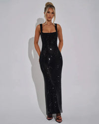 Women's Embellished Square Neckline Maxi Dress