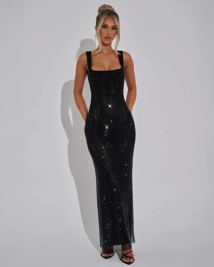Women's Embellished Square Neckline Maxi Dress
