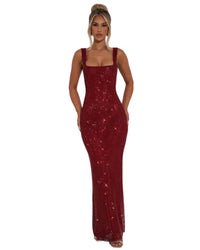 Women's Embellished Square Neckline Maxi Dress