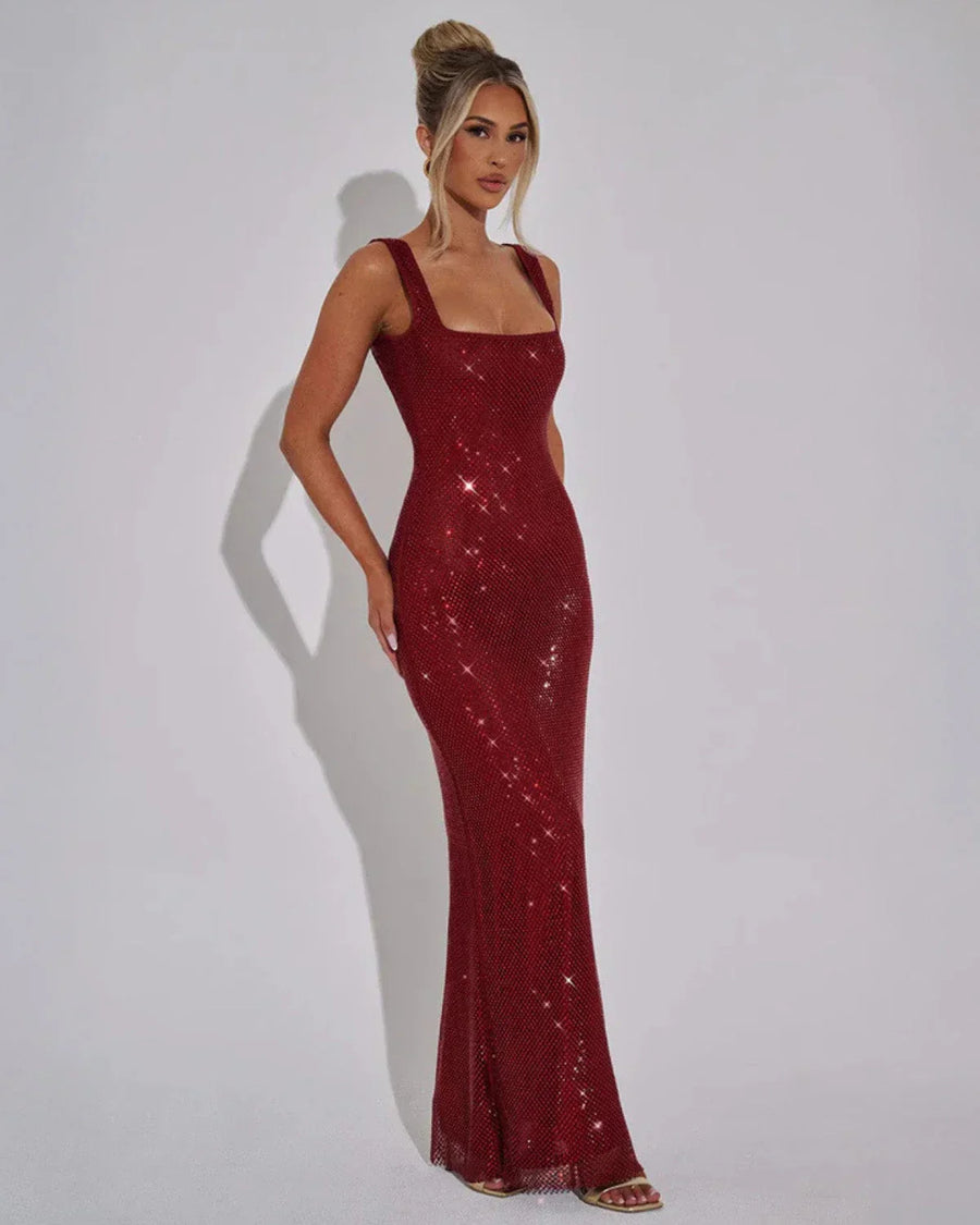 Women's Embellished Square Neckline Maxi Dress