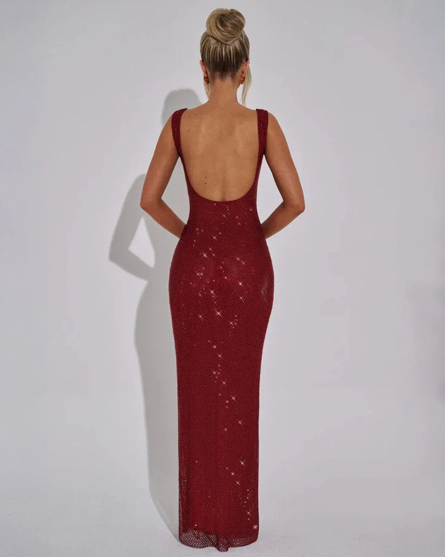 Women's Embellished Square Neckline Maxi Dress