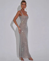 Women's Embellished Square Neckline Maxi Dress