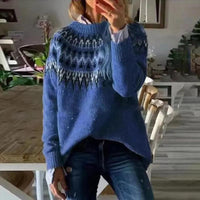 Women's Fair Isle Patterned Jumper with Crew Neckline and Long Sleeves