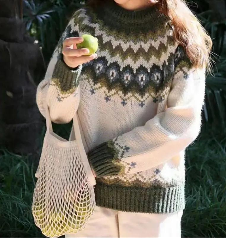 Women's Fair Isle Patterned Jumper with Crew Neckline and Long Sleeves