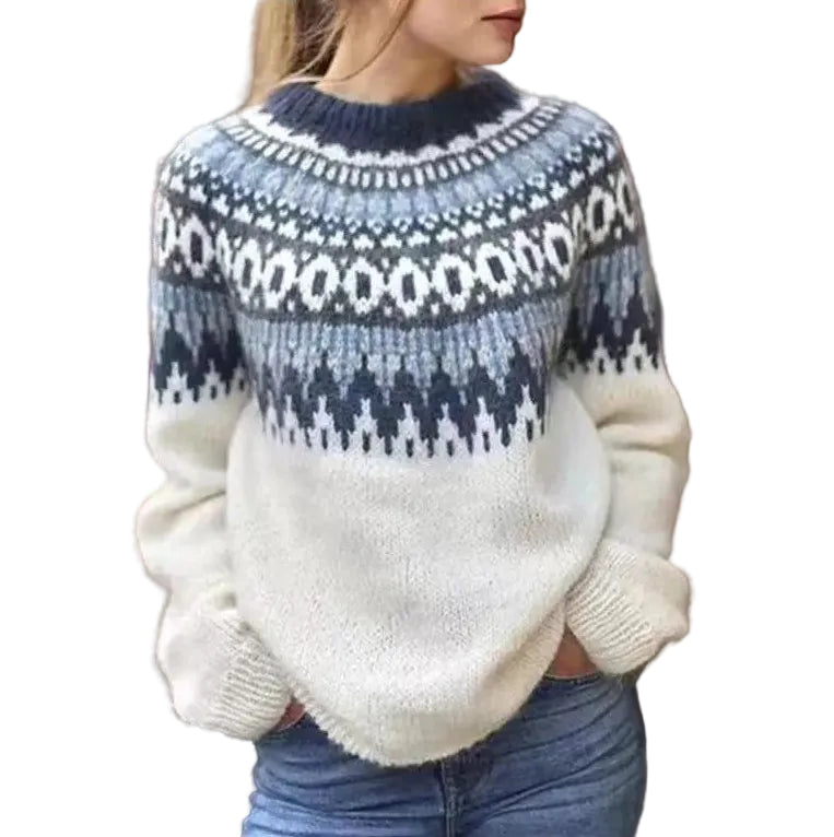 Women's Fair Isle Patterned Jumper with Crew Neckline and Long Sleeves