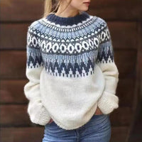 Women's Fair Isle Patterned Jumper with Crew Neckline and Long Sleeves