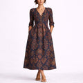 Aria | Women's Fall Wedding Guest Dresses Floral Linen Maxi V-Neck