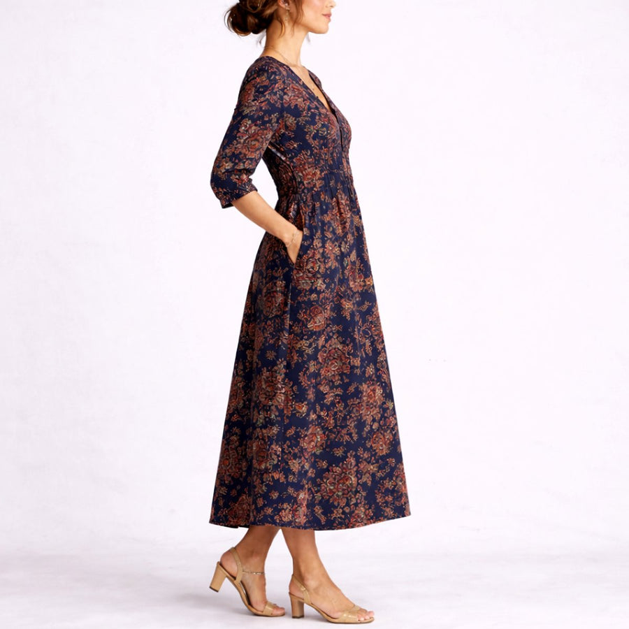 Aria | Women's Fall Wedding Guest Dresses Floral Linen Maxi V-Neck
