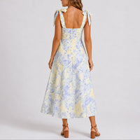 Lily | Women's Fall Wedding Guest Dresses Floral Ruched Tie-Shoulder Midi Dress