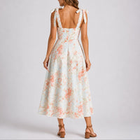 Lily | Women's Fall Wedding Guest Dresses Floral Ruched Tie-Shoulder Midi Dress