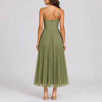 Olivia | Women's Fall Wedding Guest Pleated Tulle Midi Dress Sweetheart Bodice