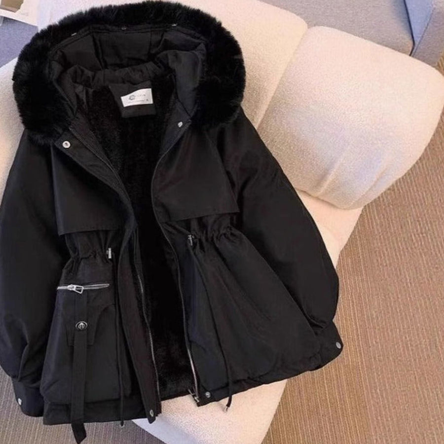 Emily | Women's Faux Fur Hooded Fleece-Lined Winter Coat Drawstring Waist