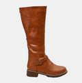 Mia | Women's Faux Leather Buckle Knee High Boots