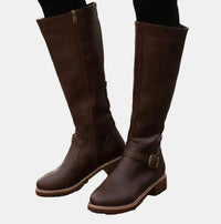 Mia | Women's Faux Leather Buckle Knee High Boots