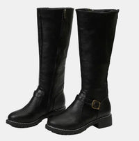 Mia | Women's Faux Leather Buckle Knee High Boots