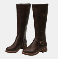Mia | Women's Faux Leather Buckle Knee High Boots