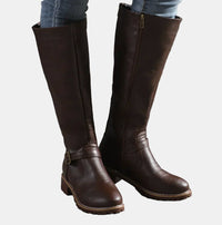 Mia | Women's Faux Leather Buckle Knee High Boots
