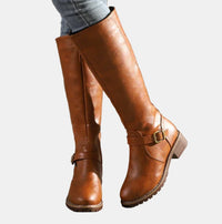 Mia | Women's Faux Leather Buckle Knee High Boots