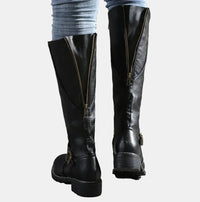 Mia | Women's Faux Leather Buckle Knee High Boots