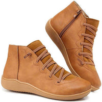 Sienna | Women's Flat Lace-Up Side-Zip Faux Leather Ankle Boots