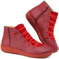 Sienna | Women's Flat Lace-Up Side-Zip Faux Leather Ankle Boots