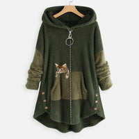 Olivia | Women's Fleece Hooded Zip-Up Sweater Plush Cat Pocket Jumper