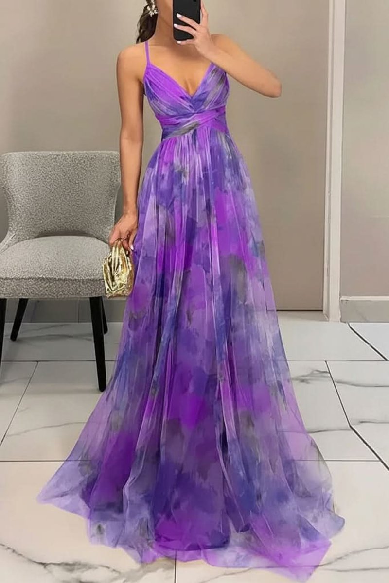 Isabella | Women's Floral Maxi Cocktail Dress Spaghetti Strap V-Neck A-Line