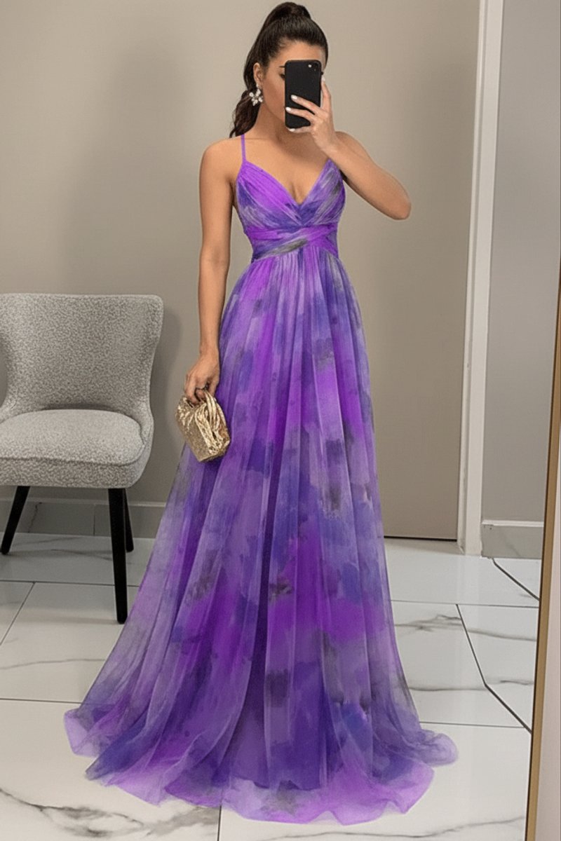 Isabella | Women's Floral Maxi Cocktail Dress Spaghetti Strap V-Neck A-Line