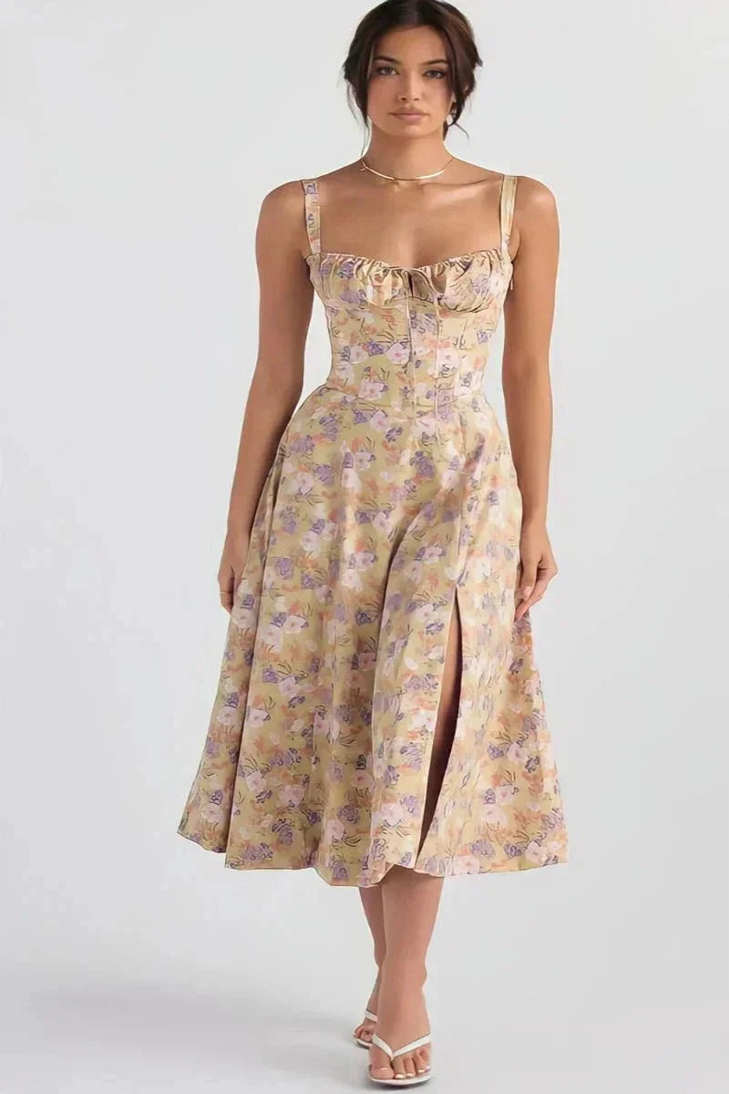Esmae | Corset Midi Dress in White Rose Linsay