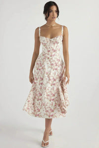 Esmae | Corset Midi Dress in Pink Print Linsay