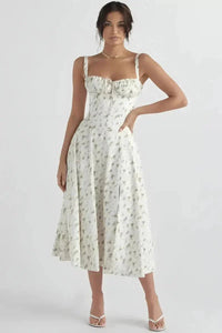 Esmae | Corset Midi Dress in White Floral Linsay