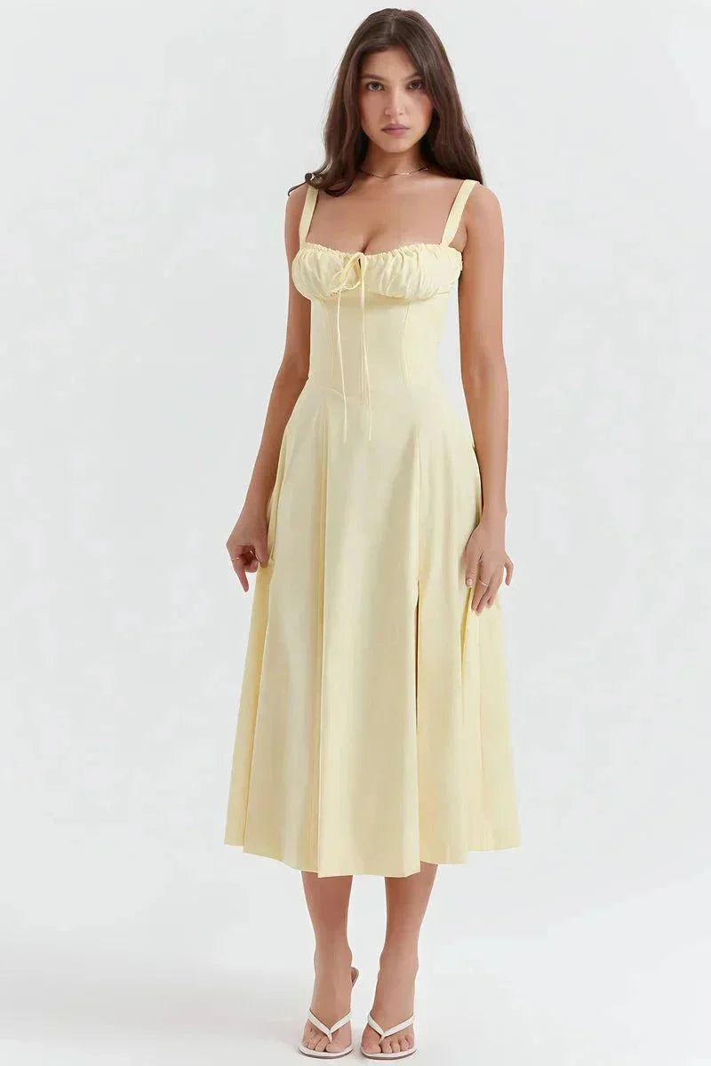 Esmae | Corset Midi Dress in Yellow Linsay